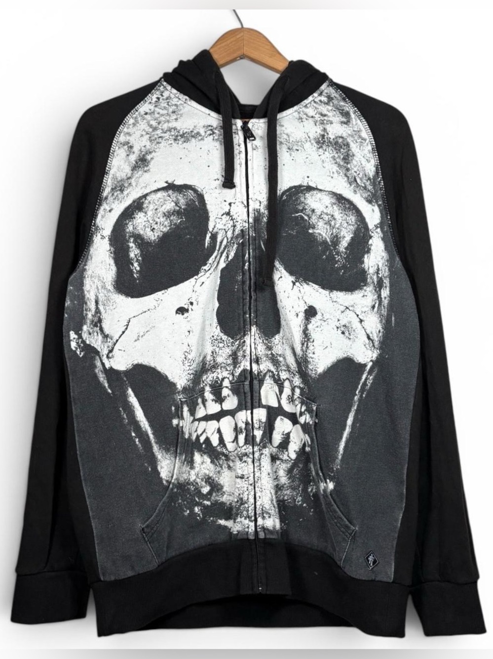 Vintage Iron Fist Loose Tooth Skelton Skull Big Face Hoodie Sweatshirt